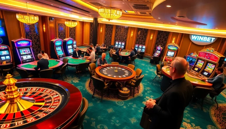 Experience thrilling moments at WINBET with engaged gamblers at luxurious casino tables.