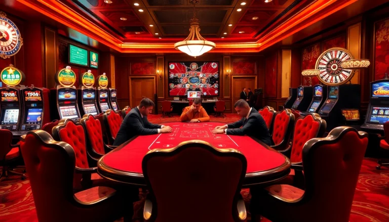 Experience thrilling poker matches at Jun 88's luxurious casino with vibrant gaming tables.