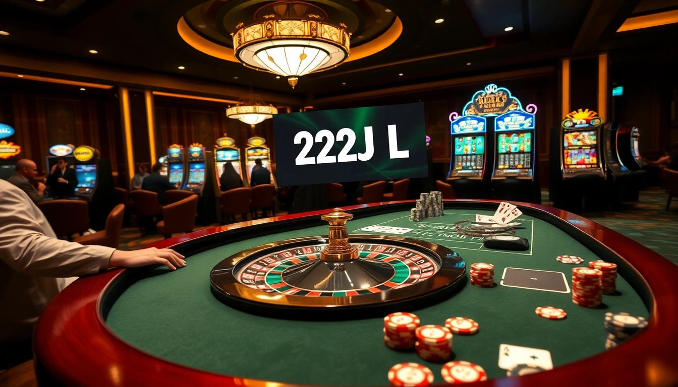 Experience the excitement of 22JL casinos featuring luxury poker tables and vibrant slot machines.
