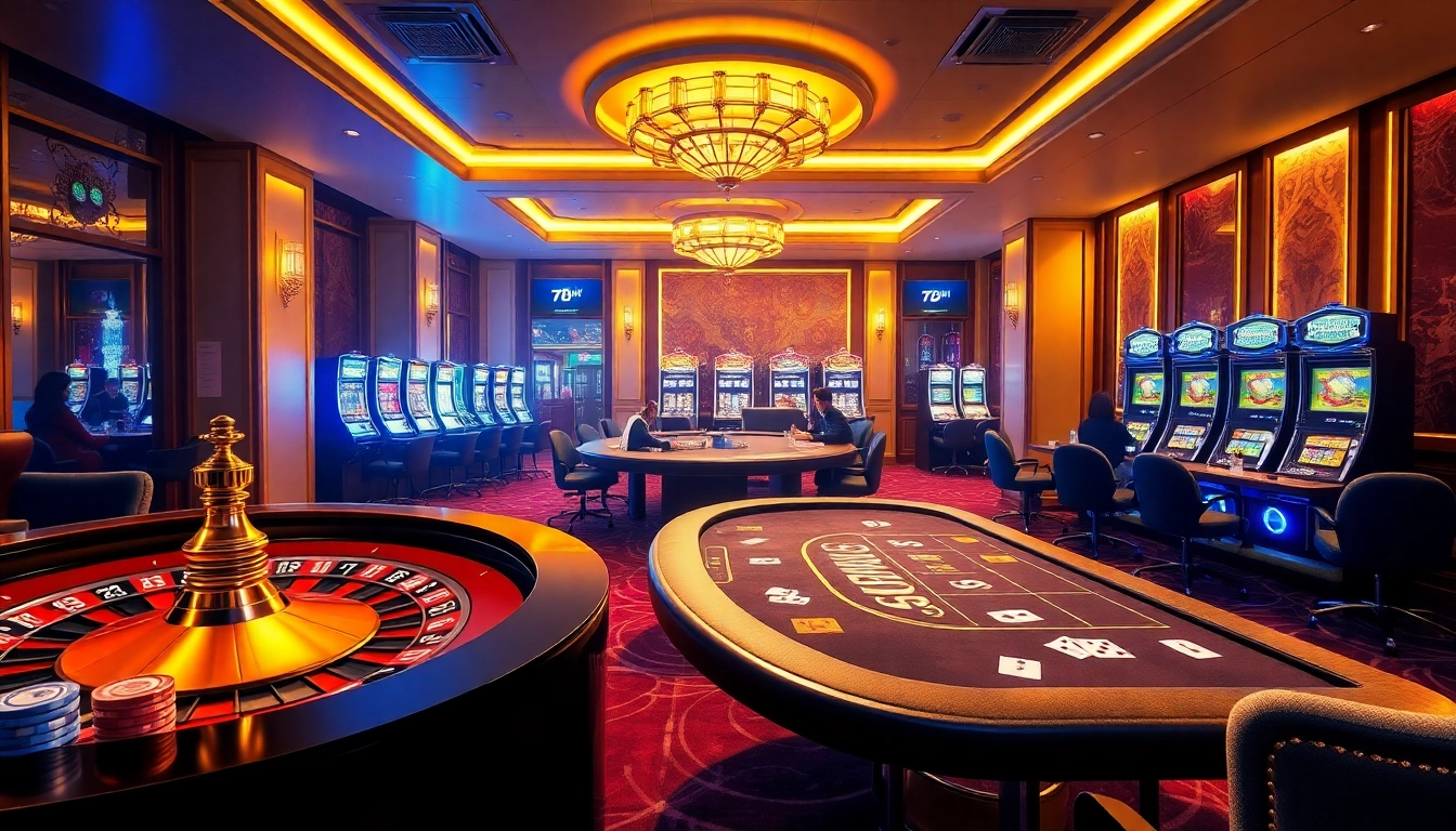 Experience the thrill of winning at 78WIN Casino with vibrant gaming tables and luxury slot machines.