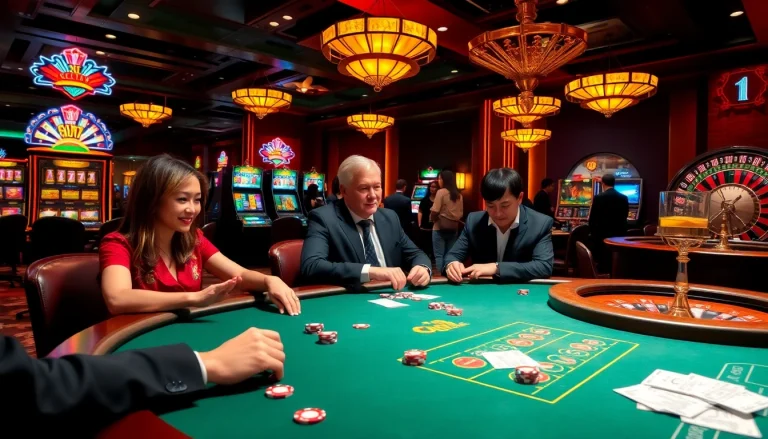 Engaging casino scene with poker, slots, and roulette at https://keonhacai5.free, showcasing thrilling gambling excitement.