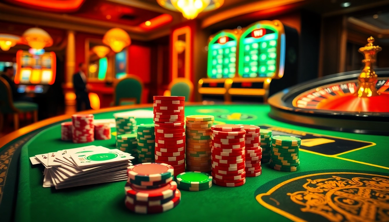 Experience the excitement of gambling at c168 com with vibrant poker chips and casino tables.