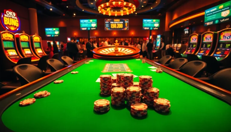 Engaging scene of OK9 BÓNG ĐÁ betting with poker and roulette, capturing casino excitement.