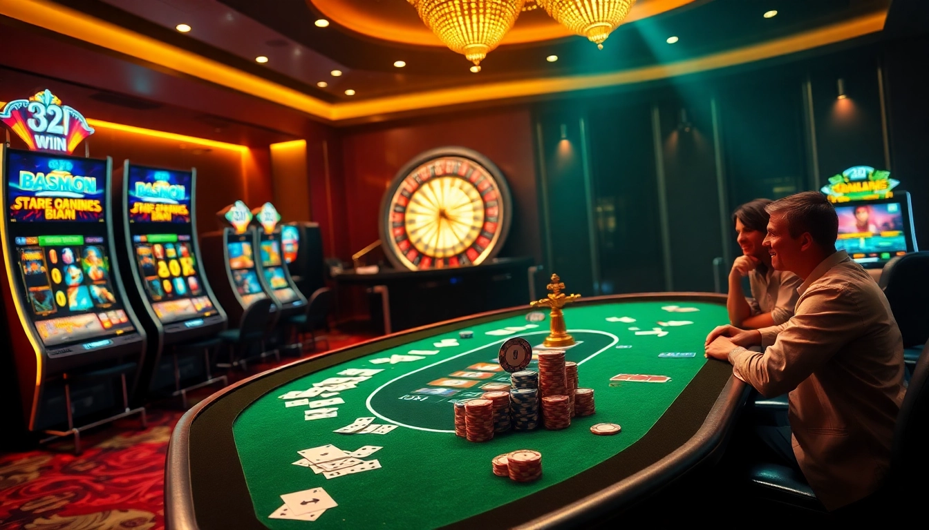 32win players enjoying a thrilling casino experience at a luxury gaming table.