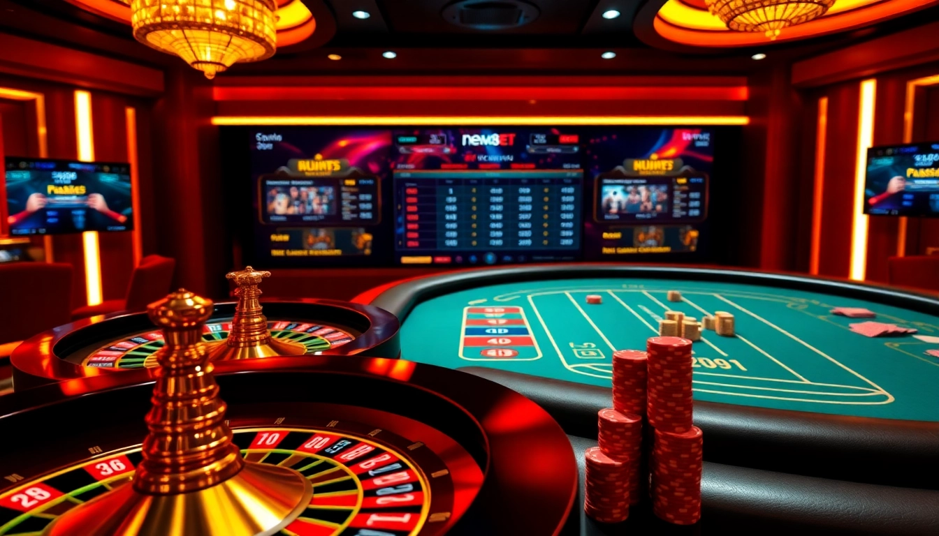 Exciting gaming experience at https://new88bet.us/ with roulette and poker setup.
