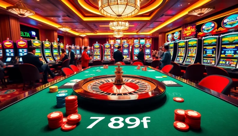 Experience the excitement of 789f at a luxurious casino table filled with chips and cards.
