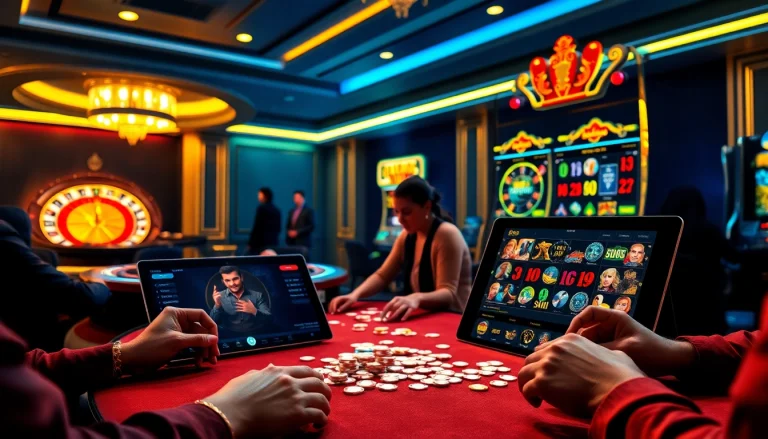Experience a thrilling poker game at bl555 casino, featuring luxury and vibrant gaming elements.