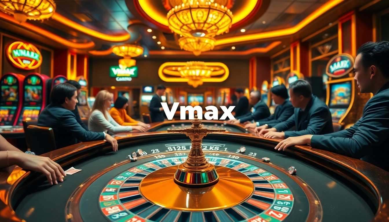 Players enjoying a dynamic gambling experience at Vmax casino with roulette and poker.