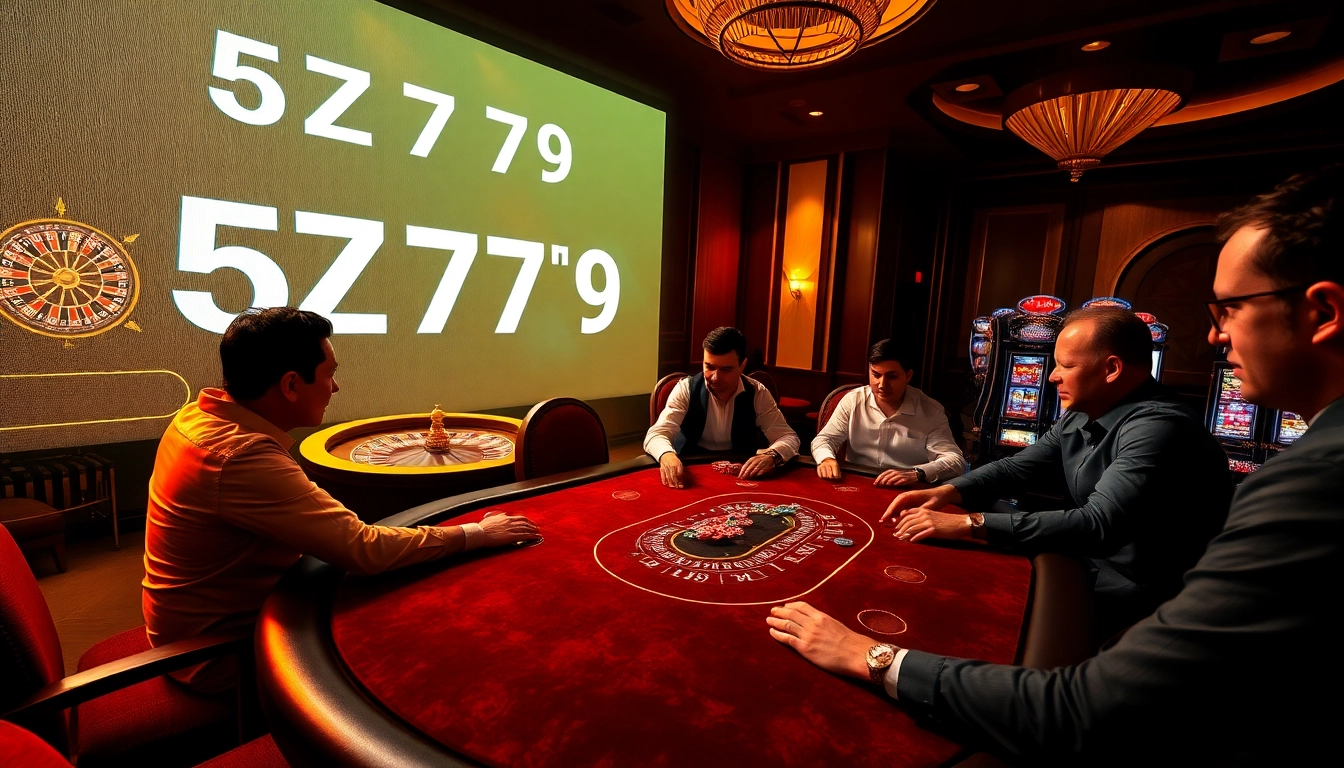 Players engage in a high-stakes poker game at a casino showcasing 5Z7779 excitement.