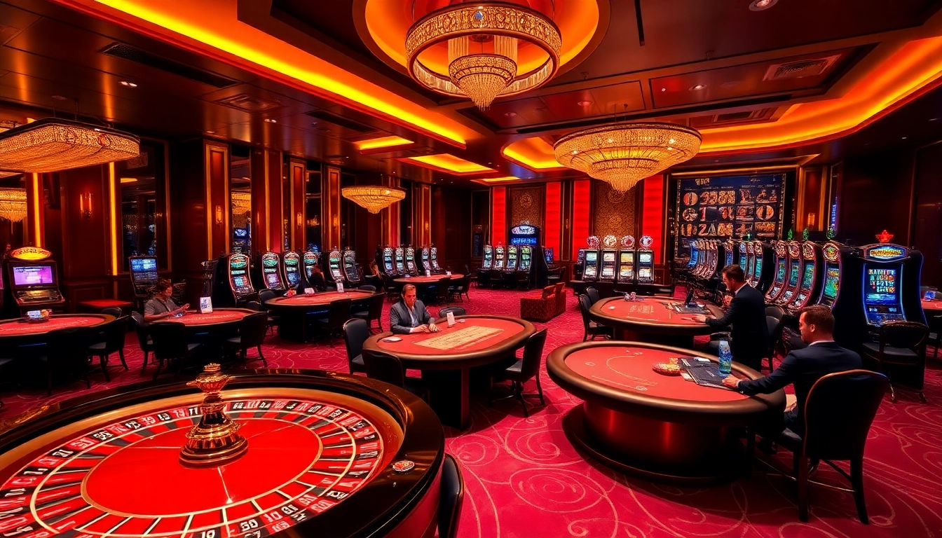 Players enjoying an exciting game experience at GO8 casino tables with vibrant décor.