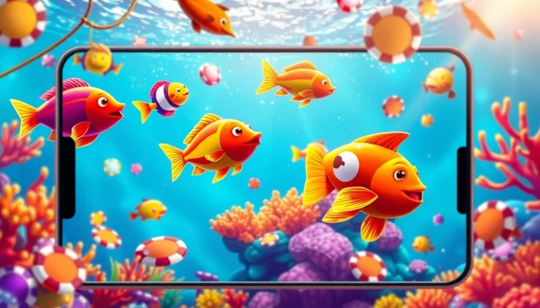 Exciting bắn cá đổi thưởng game scene with colorful fish and high-energy underwater visuals.