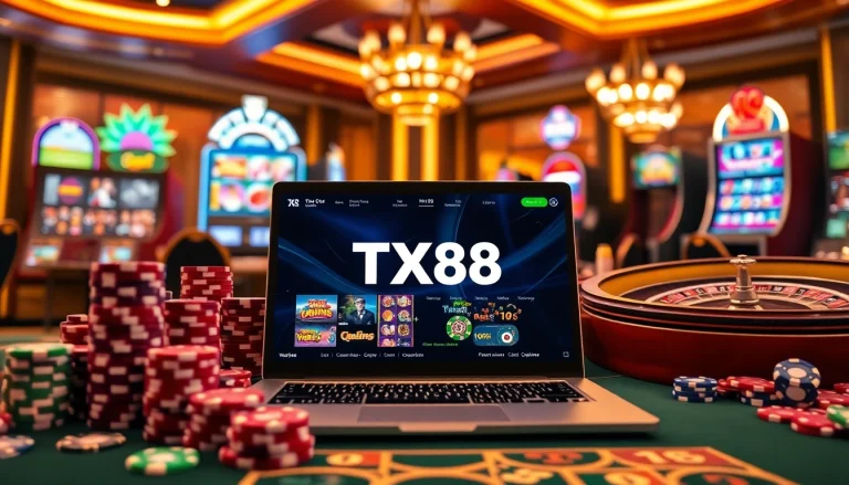 Experience the excitement of TX88's online casino, featuring vibrant gaming visuals.
