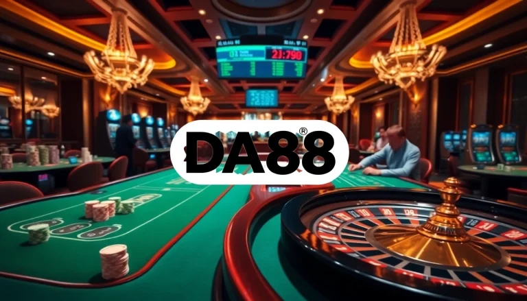 DA88 offers thrilling casino games with vibrant tables and professional players enjoying the action.