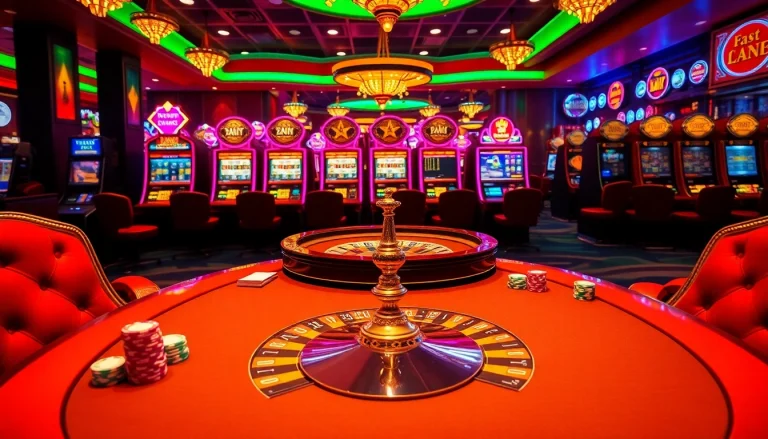 Experience vibrant casino action at five88v.net with poker tables, roulette wheels, and slot machines.