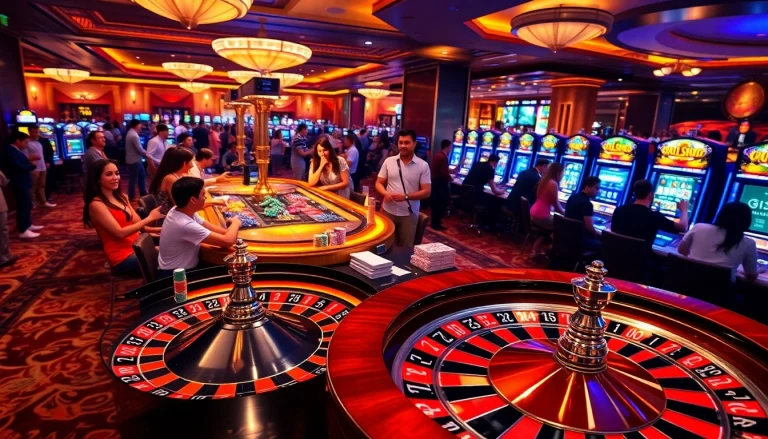 Players celebrating wins at the casino with jbo-themed game tables and vibrant energy.