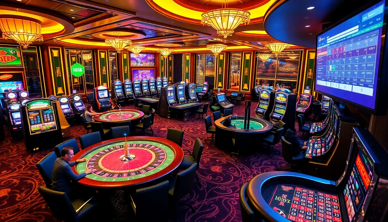 Exciting casino scene showcasing the Hi88 link interface with players engaged at tables.
