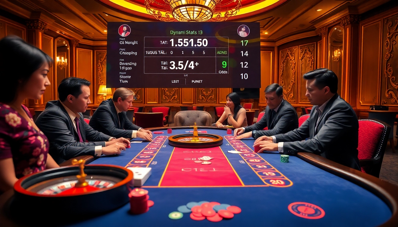 Engaging poker scene illustrating tài 3.5/4 là gì with casino tables and betting in action.