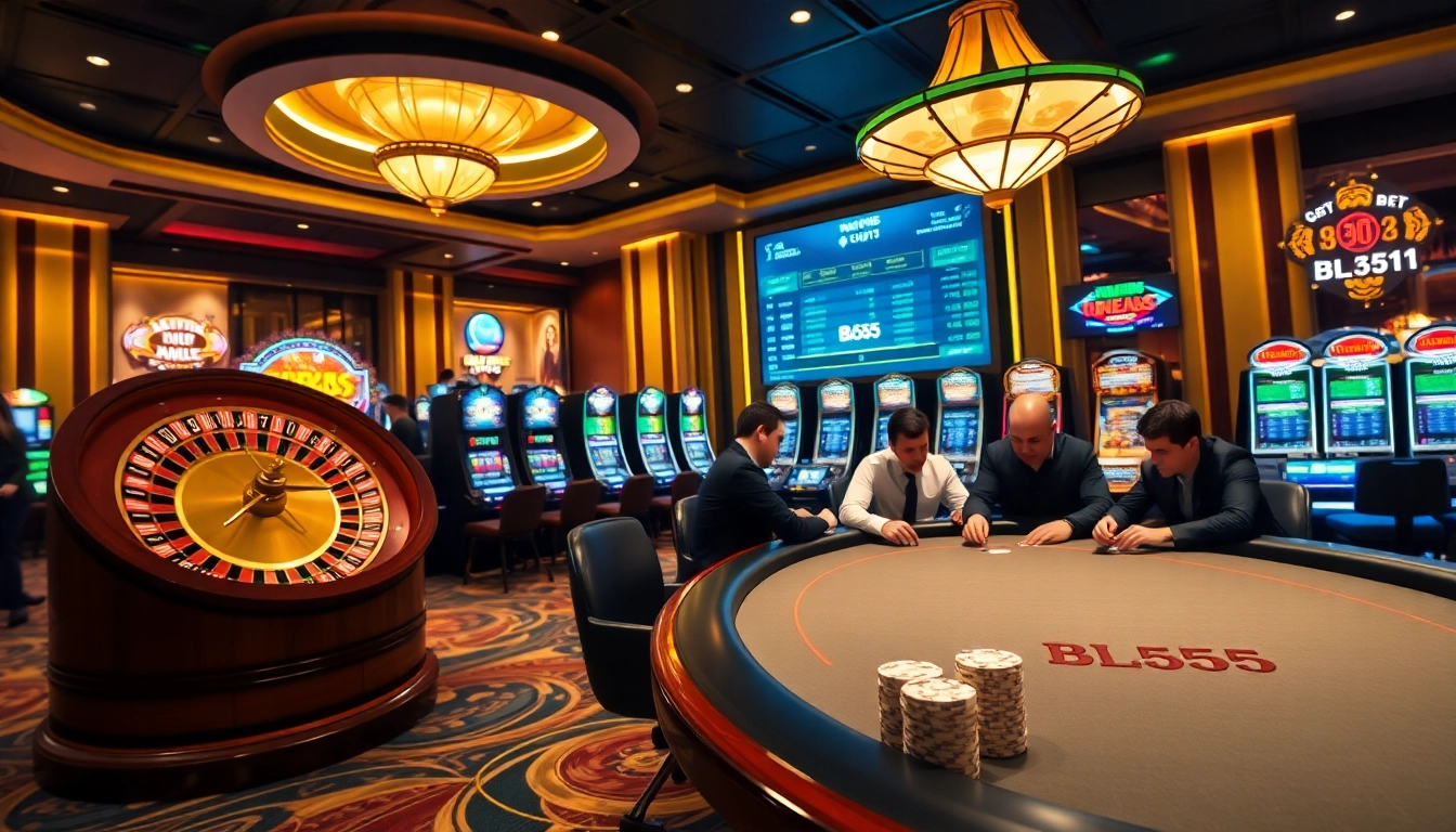 Experience the excitement of gambling at BL555 with captivating casino visuals, featuring roulette and poker.