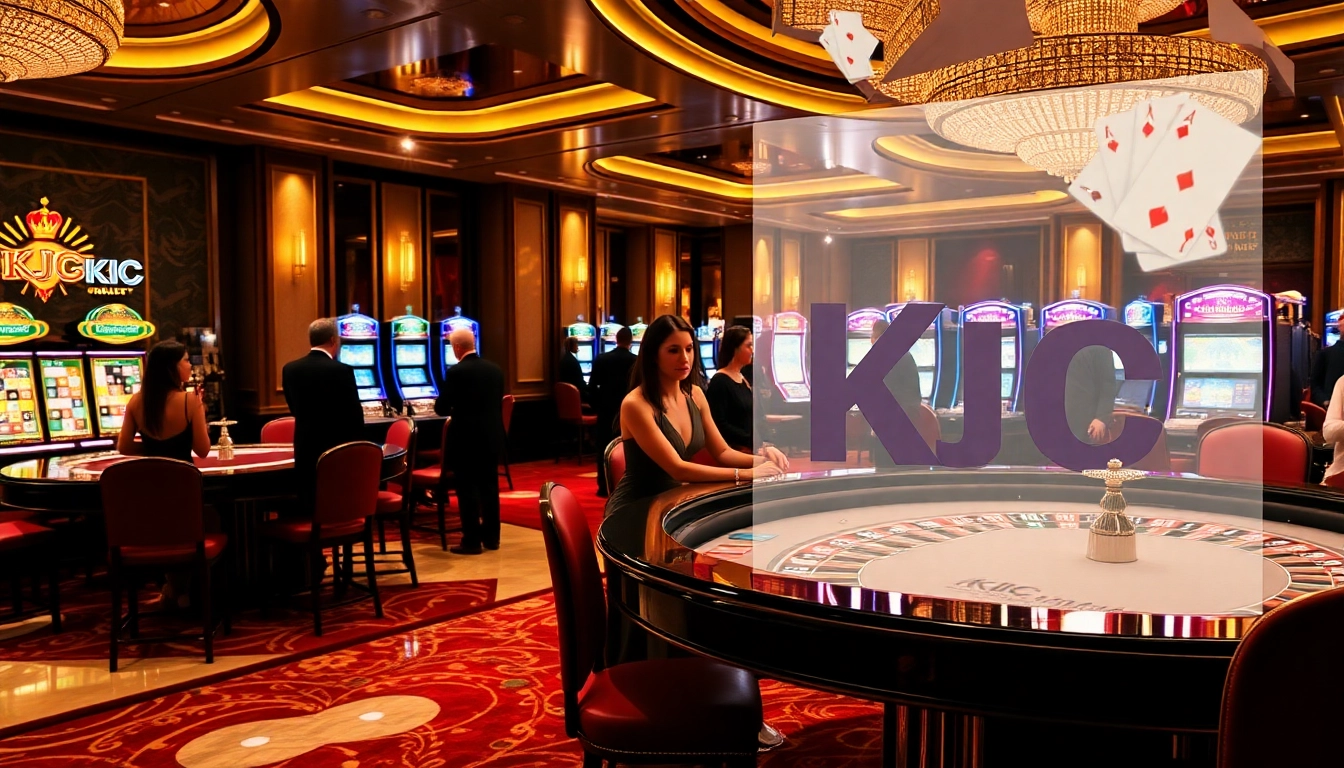 KJC casino players enjoying an exciting game atmosphere with poker chips and roulette tables.