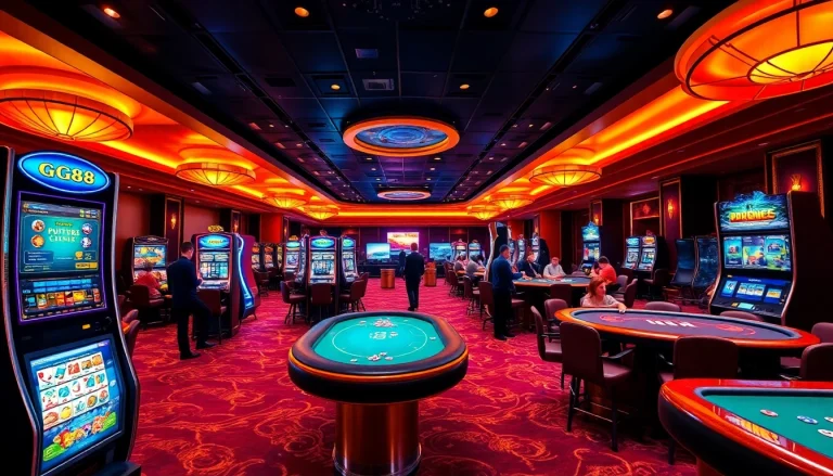 Experience the excitement of GG88 casino with vibrant gaming tables and slot machines.
