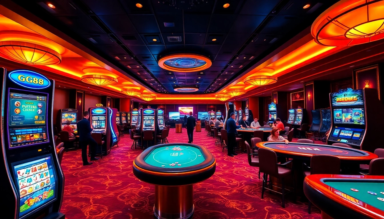 Experience the excitement of GG88 casino with vibrant gaming tables and slot machines.