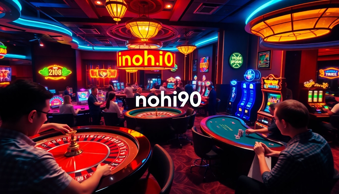 Engaging players enjoying intense gaming sessions at nohu90 casino, surrounded by vibrant energy.