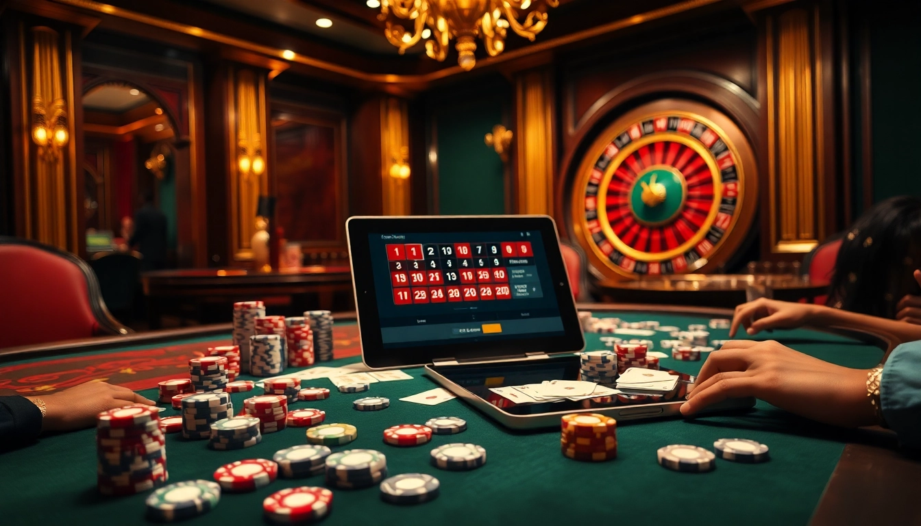 Exciting poker game at a luxury casino showcasing https://hm88.hiphop/ betting strategies and high-stakes action.