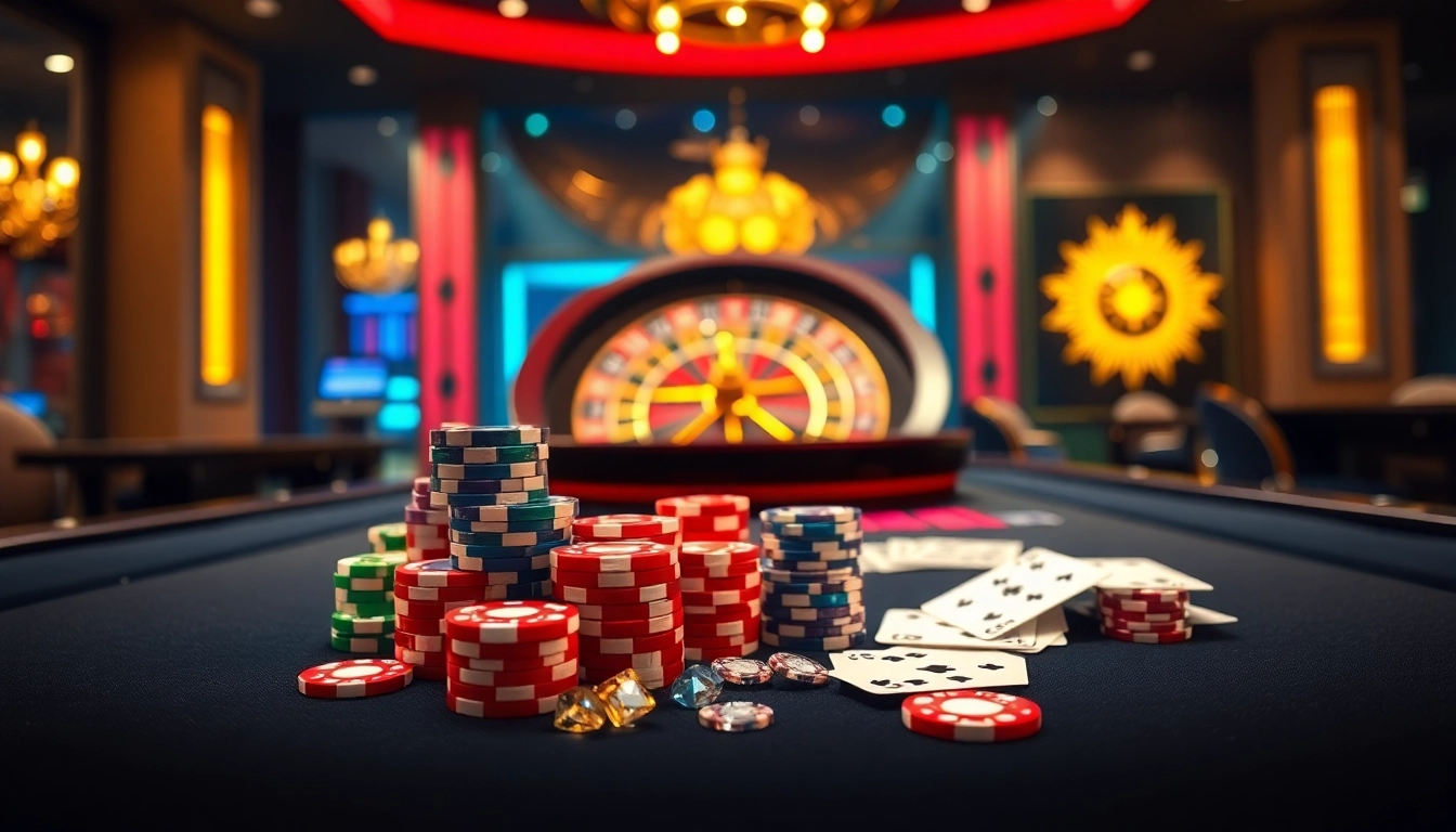 Experience high-stakes action with TG777 at a vibrant casino table illuminated by excitement.