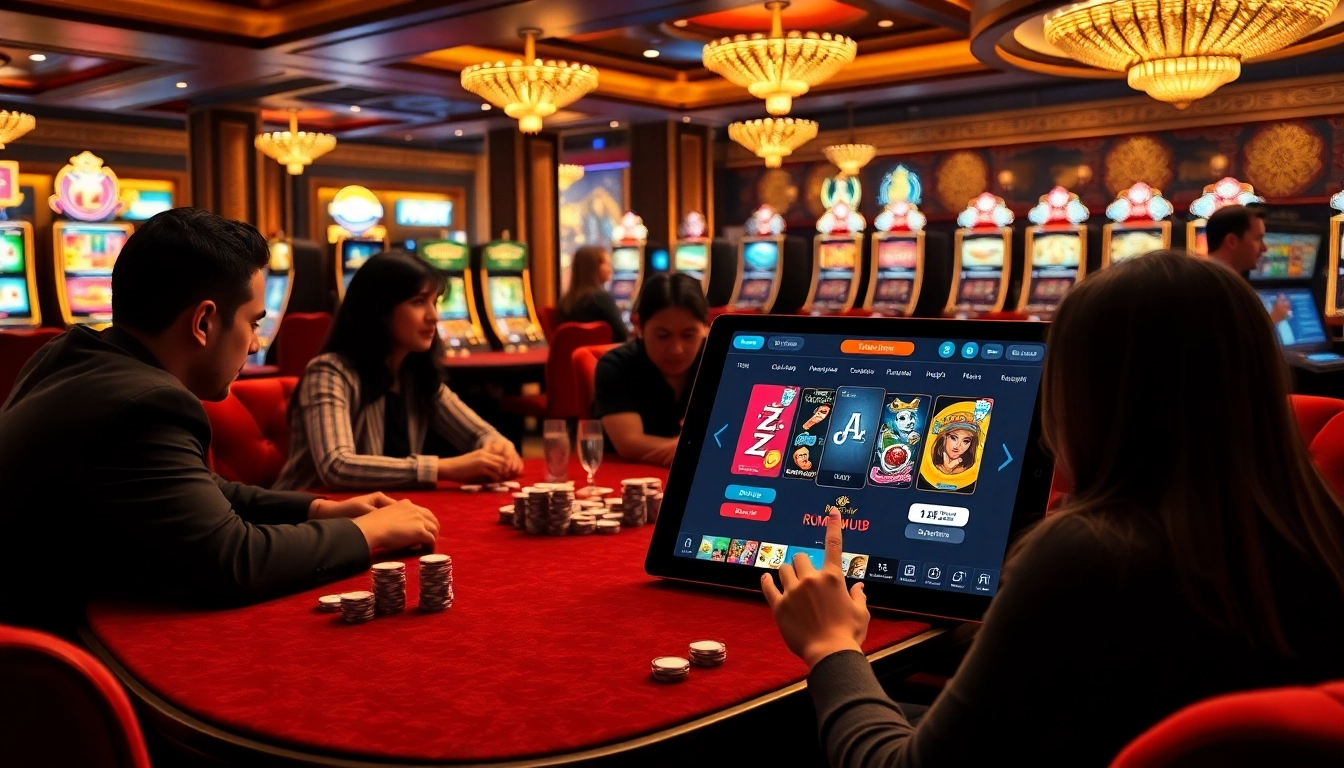 הנאה ממשחק מרגש של רמיקوب אונליין באווירה קזינו אלגנטית עם שולחנות צבעוניים ושחקנים חברותיים.