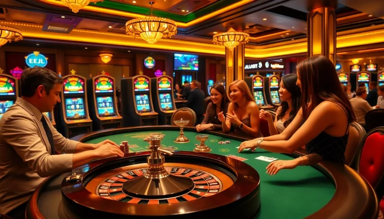 EEJL players enjoying luxury casino gaming with vibrant poker chips and cards.