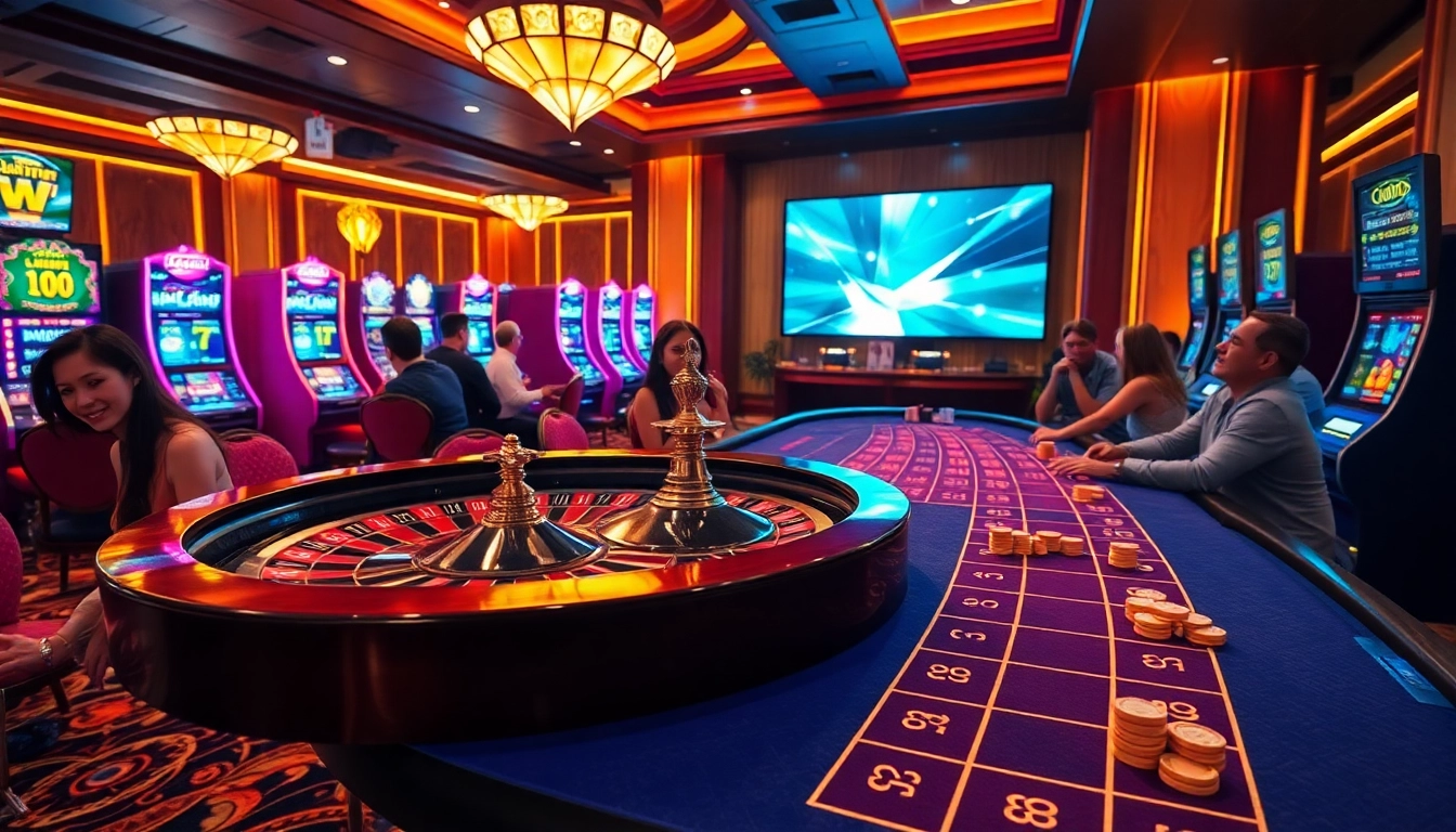 Nohuvina.com features a lively casino atmosphere with roulette and poker games in action.