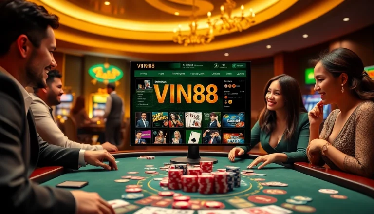 Experience thrilling gameplay at VIN88, showcasing vibrant casino tables and online betting action.