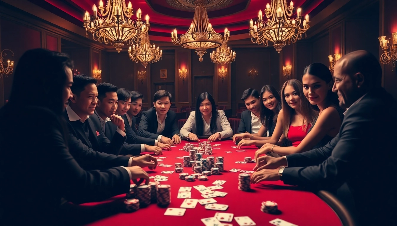 Experience the excitement of VJ88 poker gameplay at a luxurious casino table.