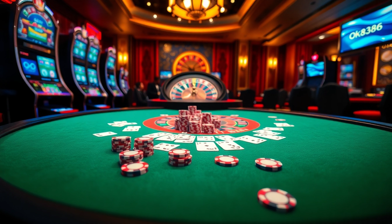 Engaged players at a high-stakes poker table capturing the excitement of gambling at ok8386 casino.