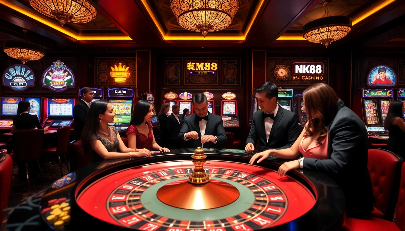 Players celebrate wins at NK88's luxurious casino table, illuminating a thrilling gambling experience.