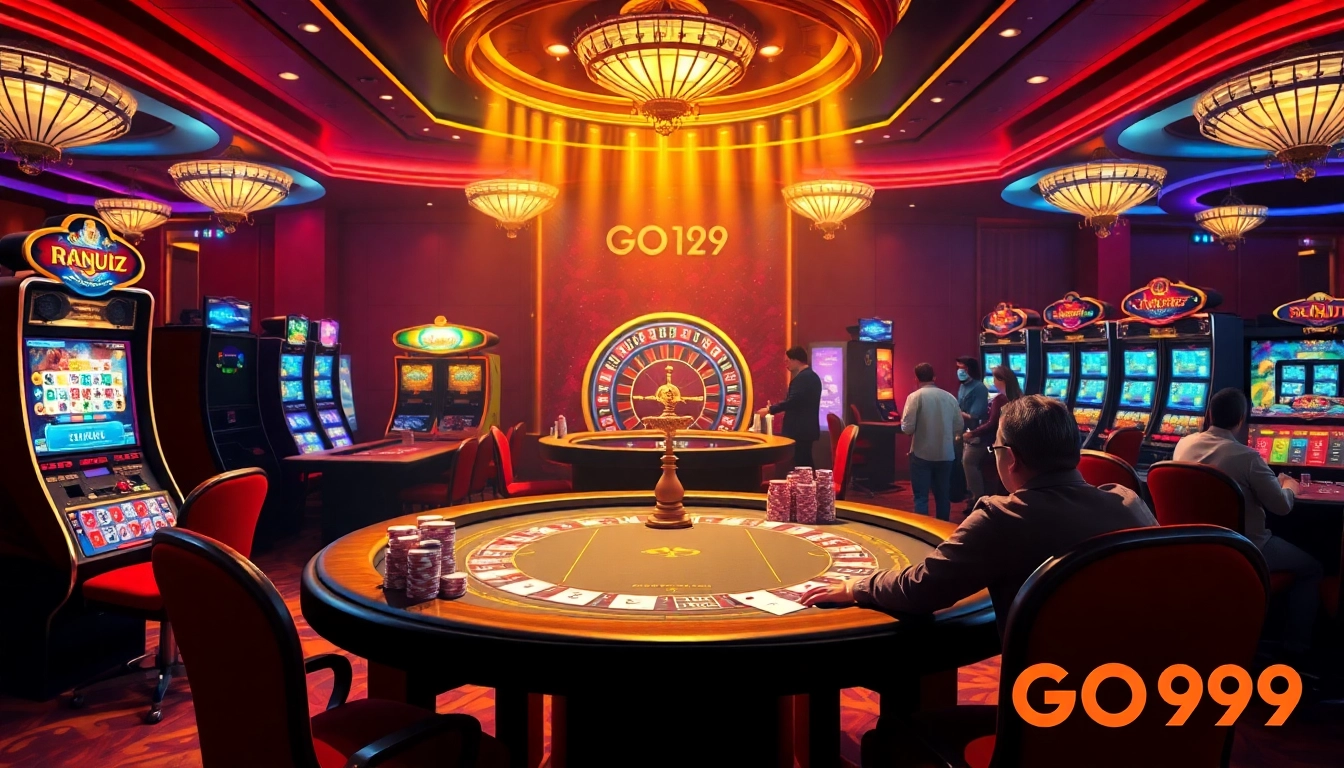 Exciting gambling atmosphere featuring nhà cái GO99 poker chips and vibrant casino games.