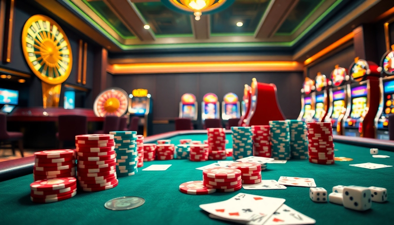 Experience the thrill of winning at 6RWIN with vibrant poker chips and a luxurious casino setting.