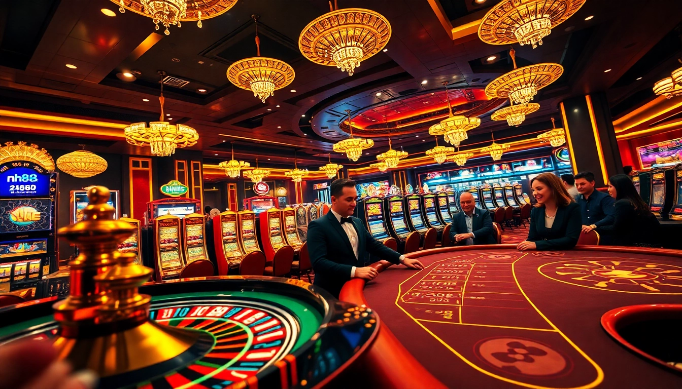 Experience the thrill of winning as players engage at nh88-themed casino tables and slot machines.