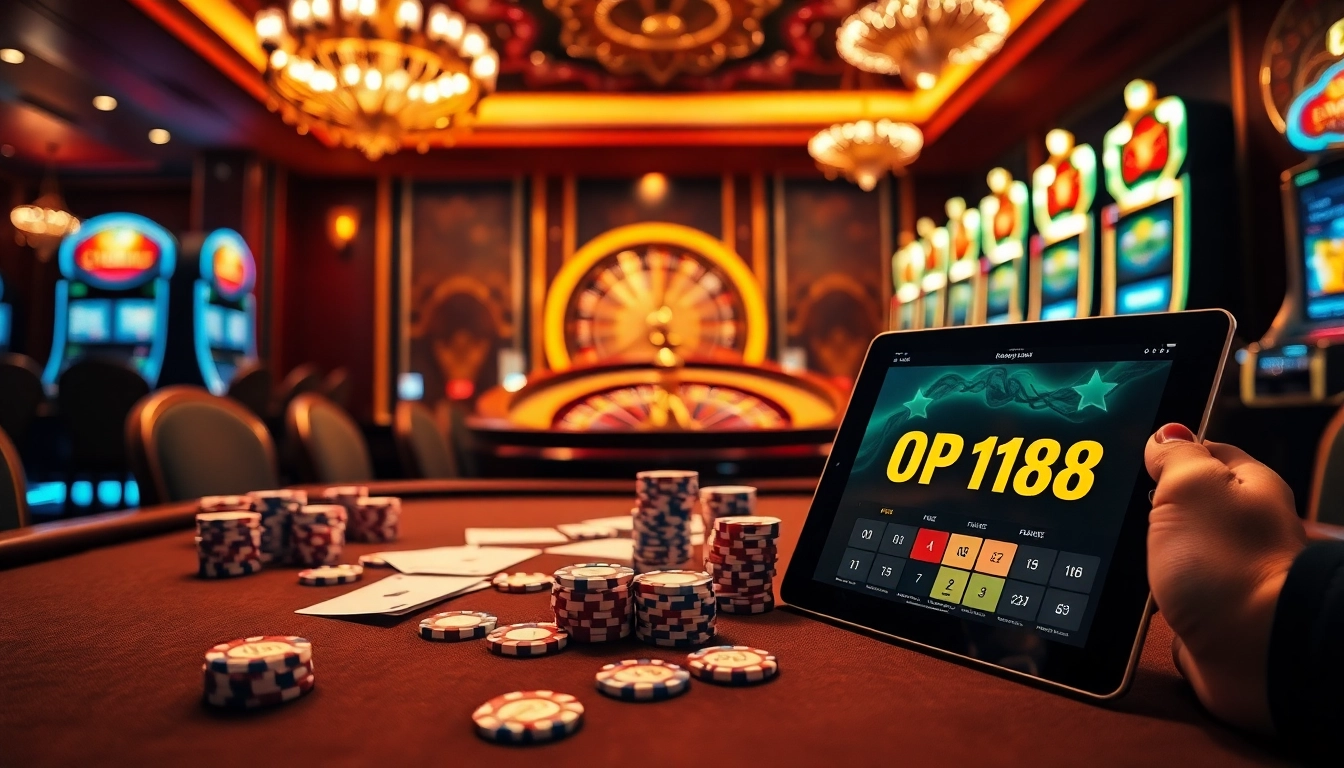 Engaging players in a luxurious gambling environment featuring Bro138 and high-stakes poker action.
