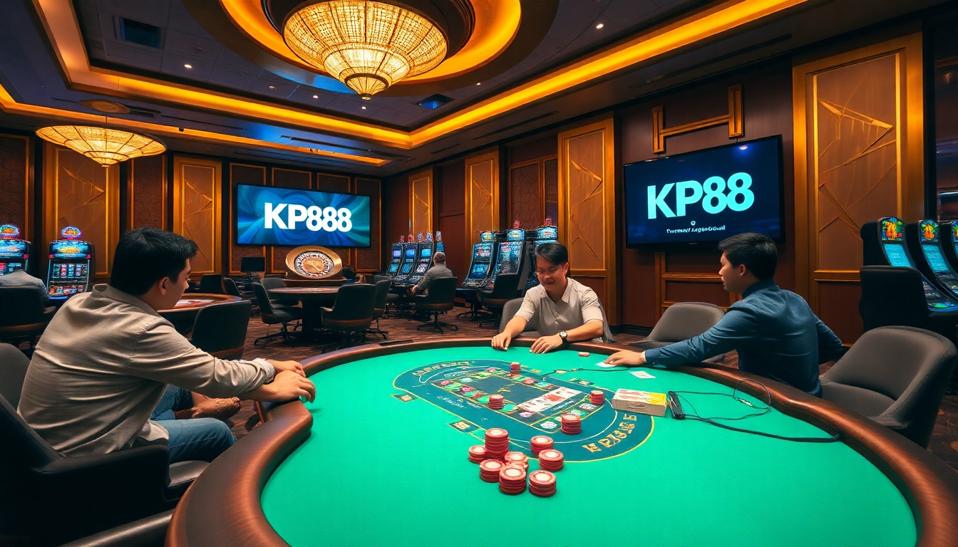 Players enjoying poker and slot machines at KP88, a premier casino experience.