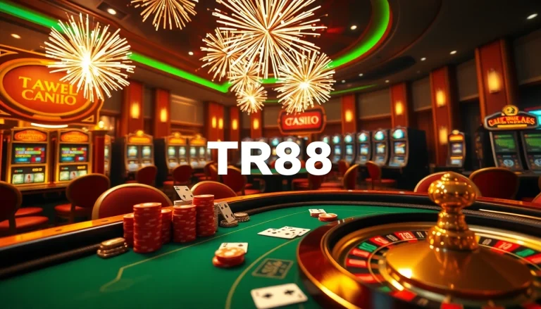 Experience TR88 thrilling casino action with vibrant poker tables and spinning roulette wheels.