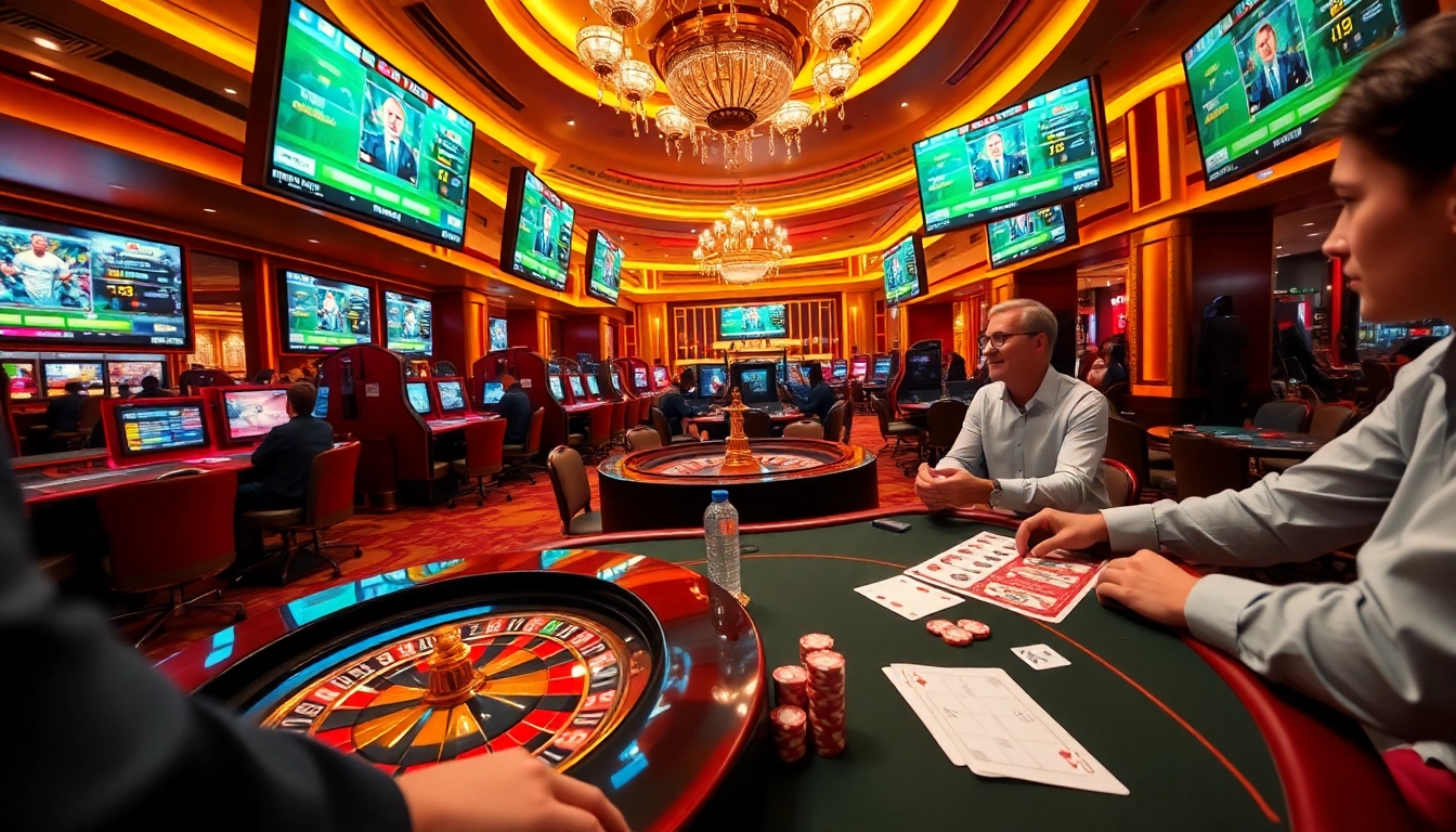 Engaged players enjoying sbobet link alternatif in a luxurious casino sports betting setup.