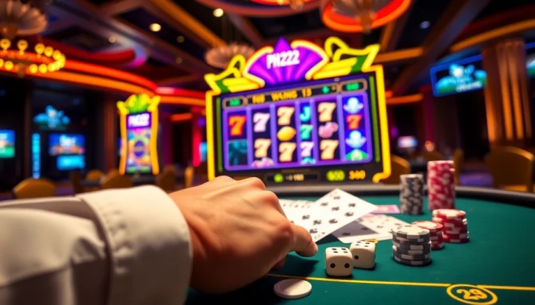 Engage with exciting gaming on PH222 through vibrant slot machines and lively casino tables.