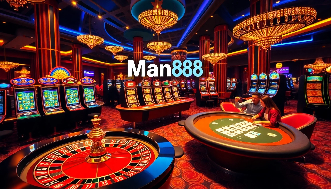 Experience thrilling action at Man88 with engaging poker tables and vibrant slot machines.