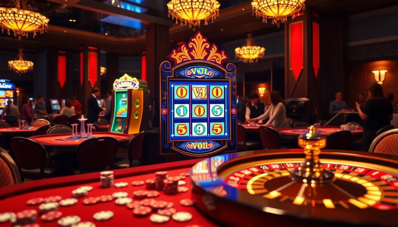 Experience thrilling gameplay at the VVJL casino with vibrant slot machines and a luxury atmosphere.