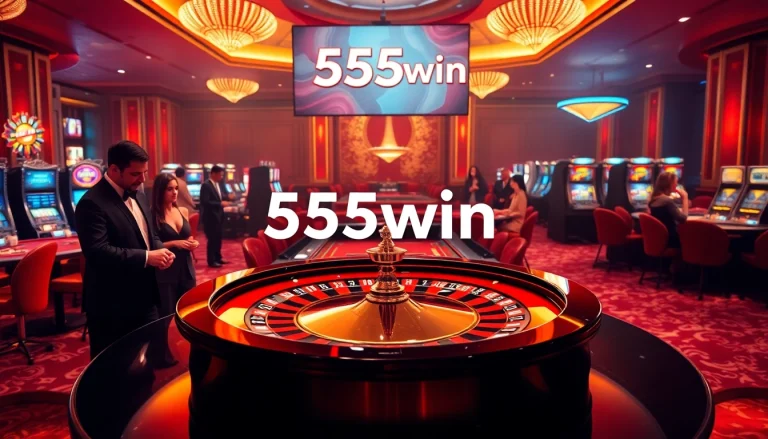 Excited gamblers enjoying roulette at 555win casino with vibrant atmosphere.