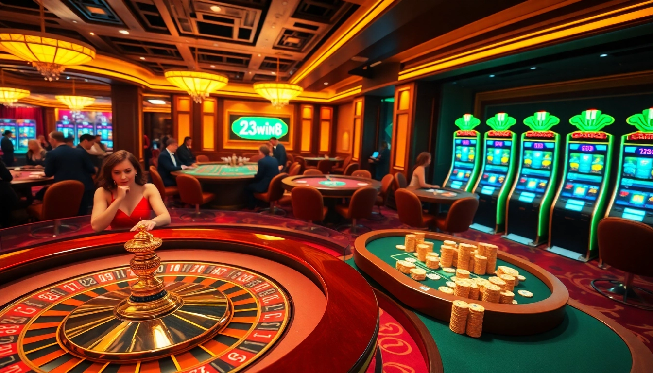 Experience the thrilling atmosphere of gambling at https://23win8b.com/ with vibrant casino elements.