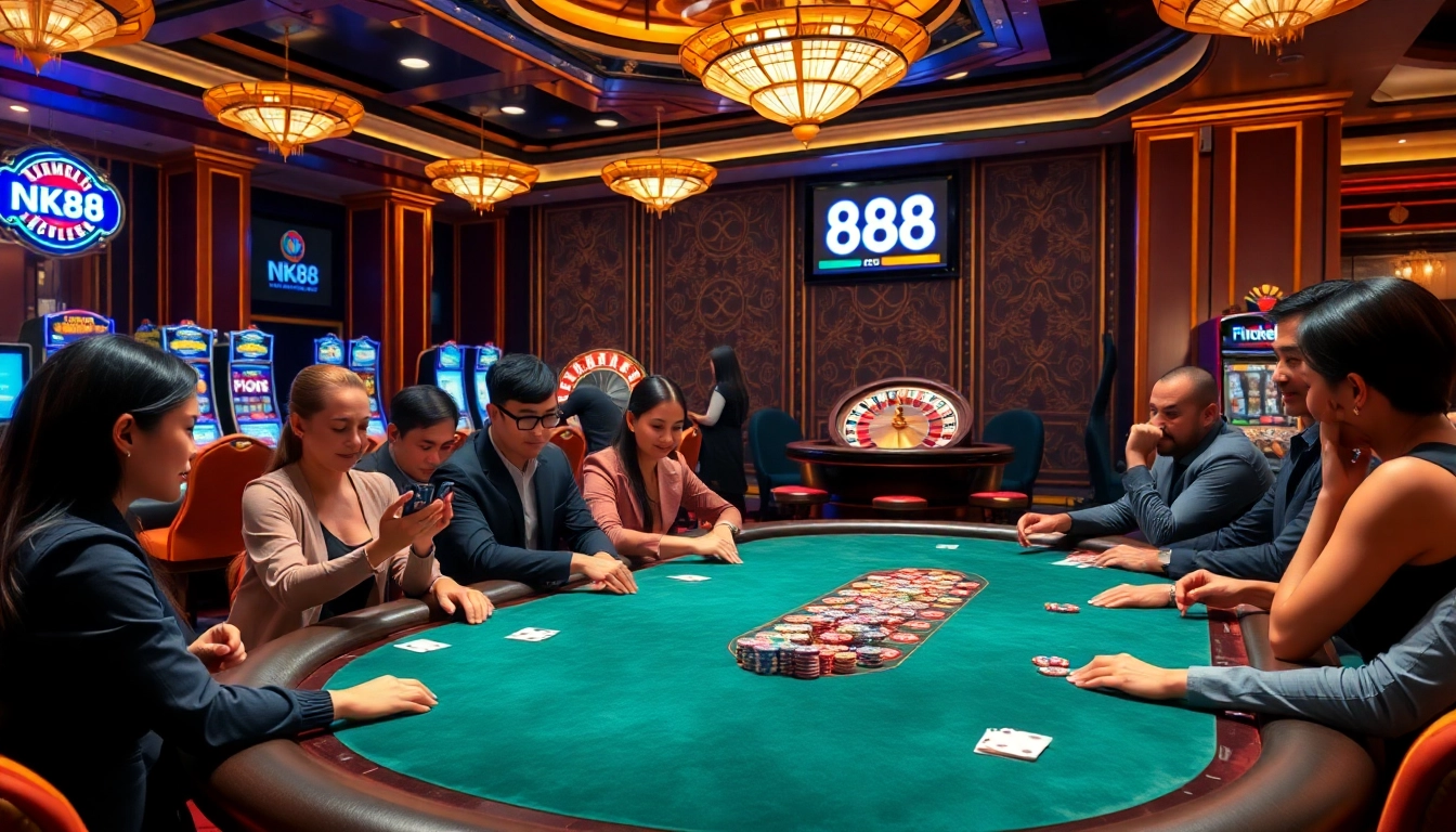 Experience the excitement of NK88 in a vibrant casino environment with engaging poker games.