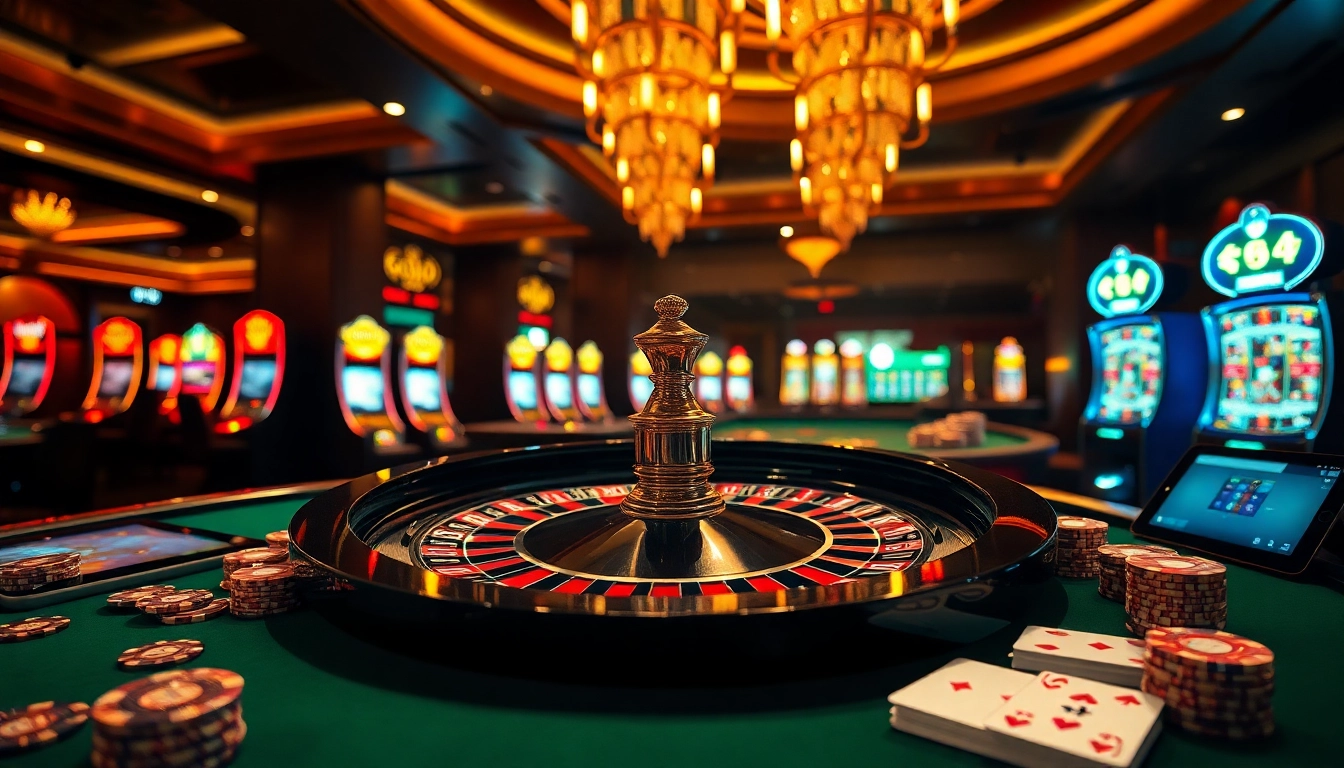 Engage in thrilling casino action at https://j88.gives/ with a roulette wheel, poker chips, and slot machines.