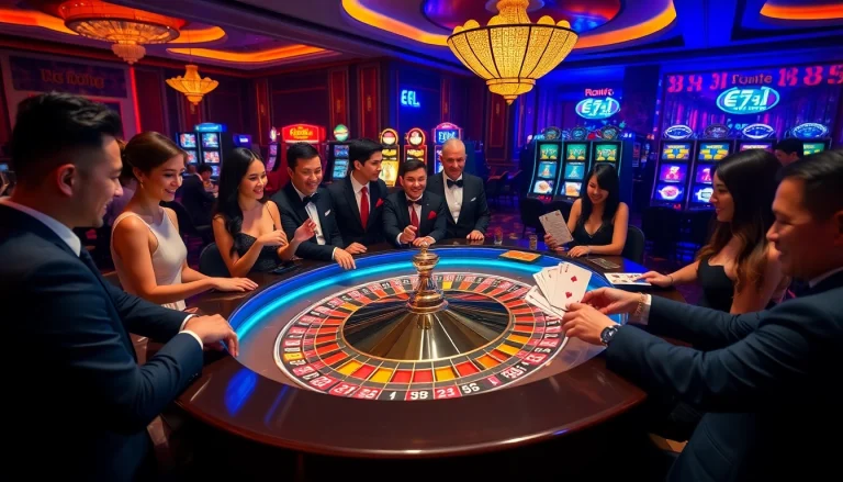 Experience high-stakes excitement at the EEJL roulette table surrounded by colorful casino games.